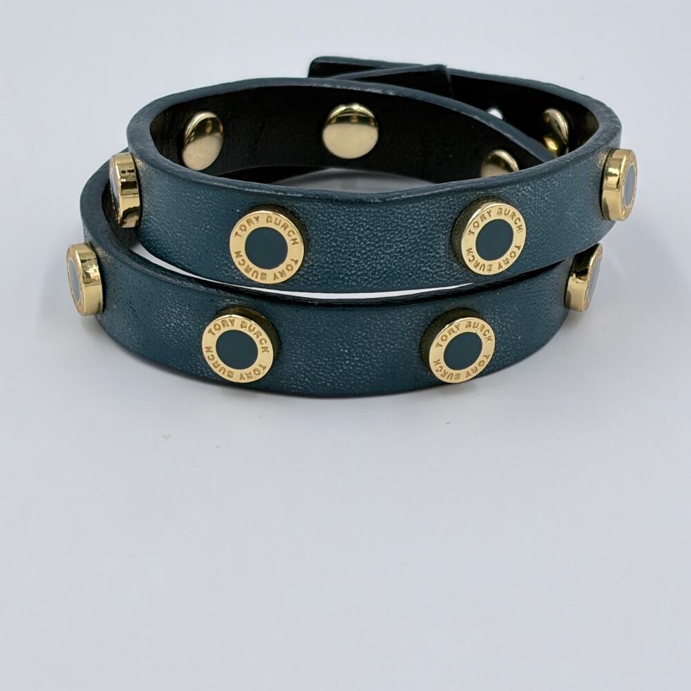 Tory Burch Enamel & Leather Cole Double Wrap Around Bracelet